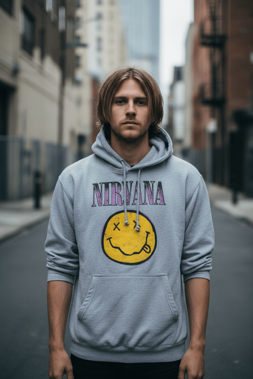 NIRVANA - Band Hoodie: SMILEY PINK - COOCOO.at - Dein Merch Shop aus Österreich