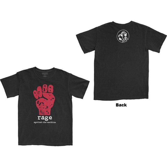 RAGE AGAINST THE MACHINE - Unisex T-Shirt:: Fist - Official Merchandise - Band T-Shirt - Front + Back - RATMTS18MB