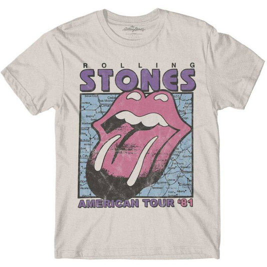 THE ROLLING STONES – Unisex T-Shirt: Tour 81 - official merchandise - Band T-Shirt - American Tour 1981 Map - RSTS143MNAT